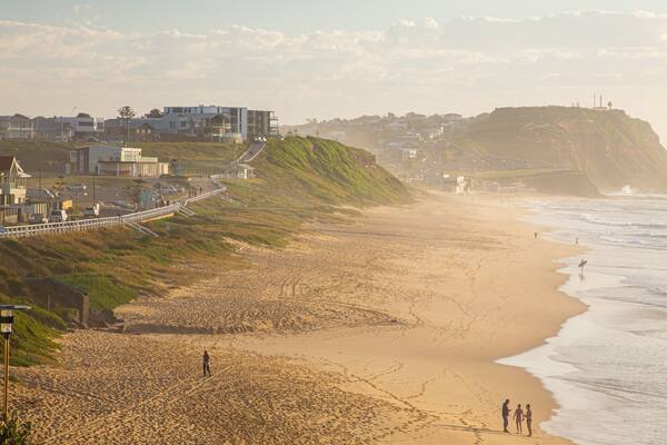 Merewether Beach featuring general coastal views, a sandy beach and a coastal town