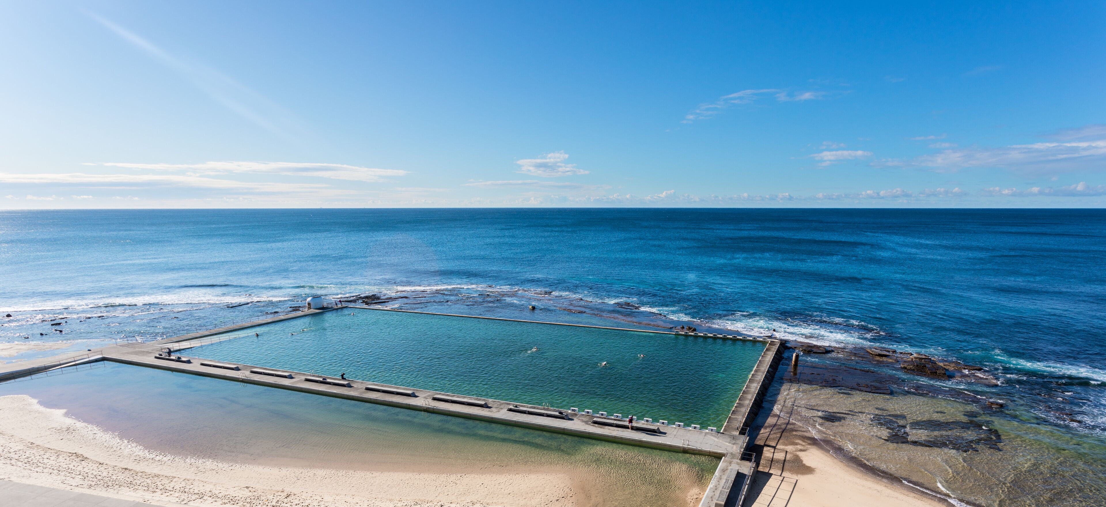 Merewether Ocean Baths in Newcastle is one of the largest ocean pool in Australia and a recognisable landmark in the coastal city.