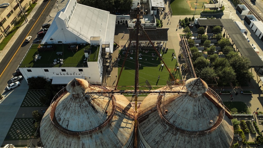 Aerial view of the Magnolia Silos in Waco, Texas USA