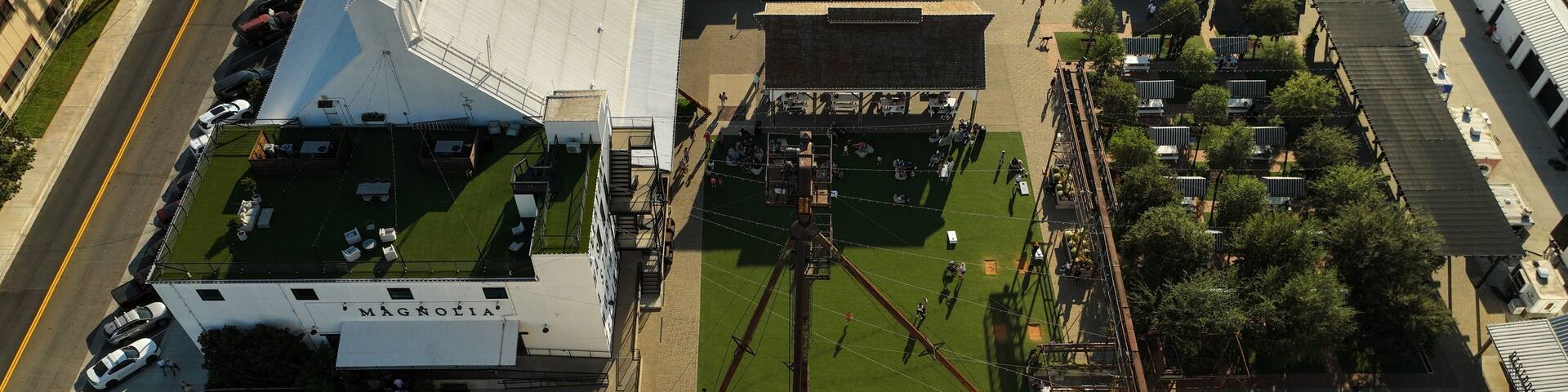 Aerial view of the Magnolia Silos in Waco, Texas USA