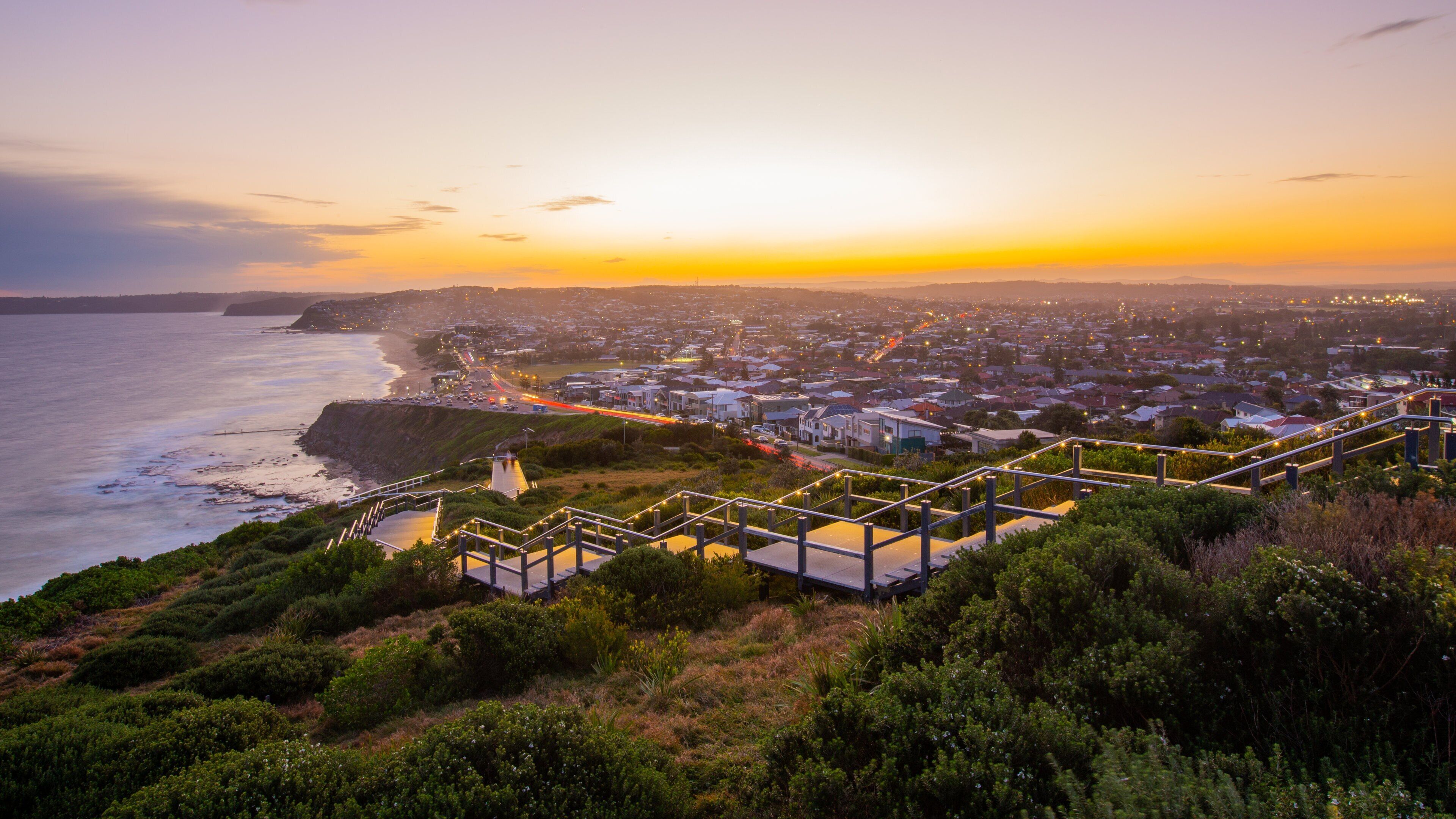 ANZAC Memorial Bridge featuring general coastal views, landscape views and a coastal town