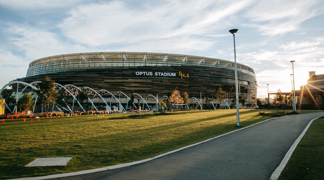 Optus Stadium featuring a sunset