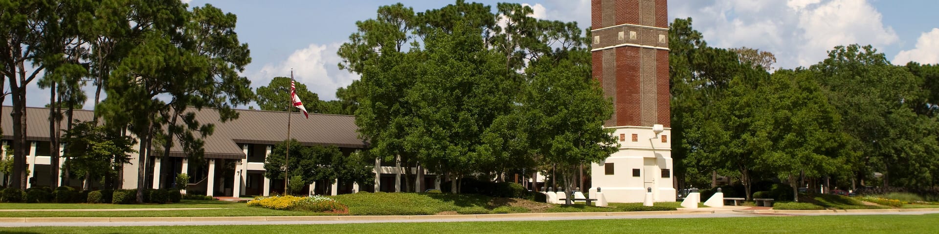 Bell tower at Pensacola State College campus, a public education learning college located in Pensacola, Florida., Shutterstock ID 148540667, Purchase Order: SP-1891 Wave 0, Client/Licensee: Hotels.com