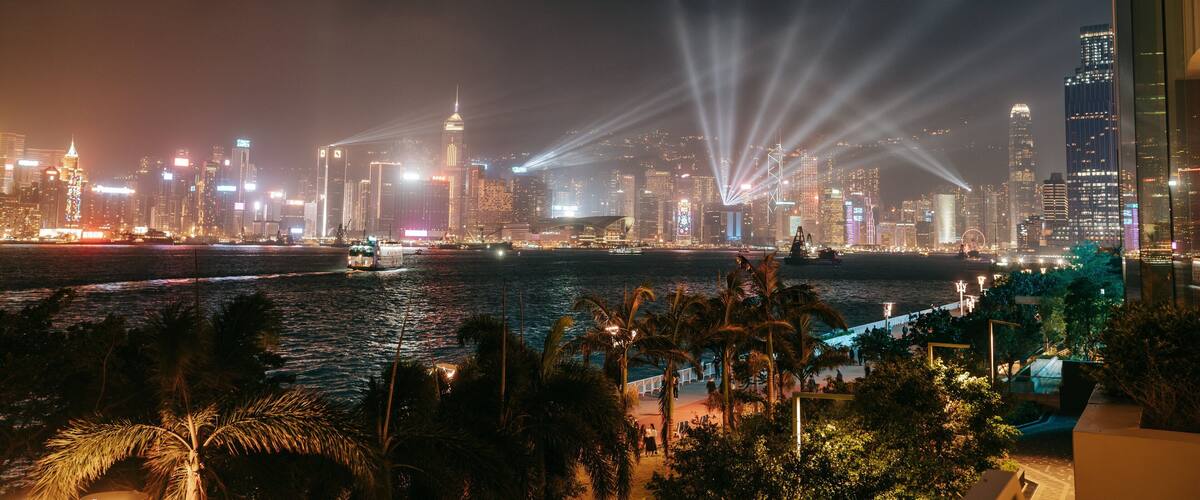 Hung Hom Promenade which includes a bay or harbor, landscape views and night scenes
