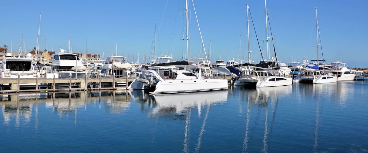 Great View of Fremantle Marina on a Clear Winter Day: Yachts and Reflection in the Water