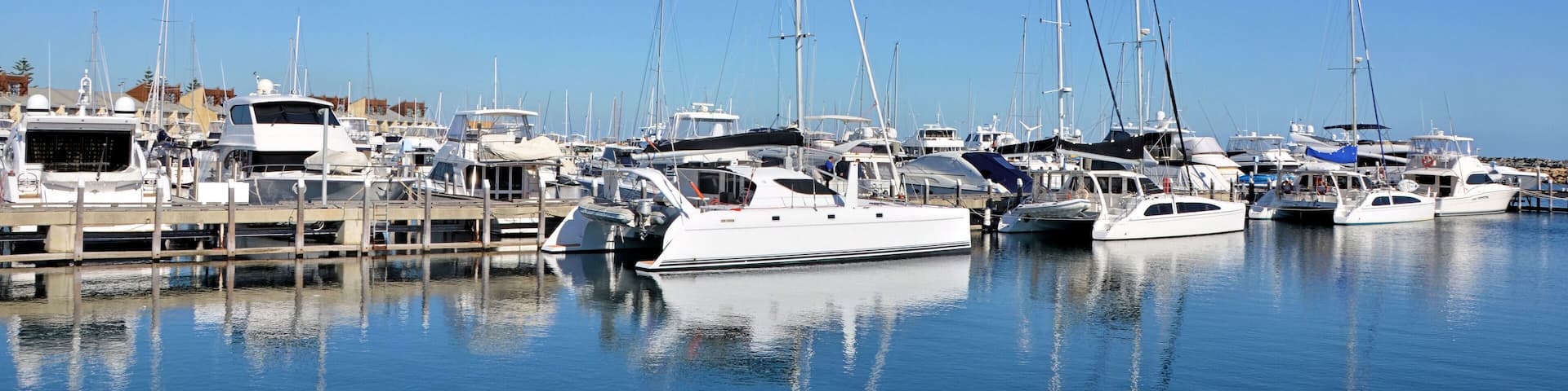 Great View of Fremantle Marina on a Clear Winter Day: Yachts and Reflection in the Water
