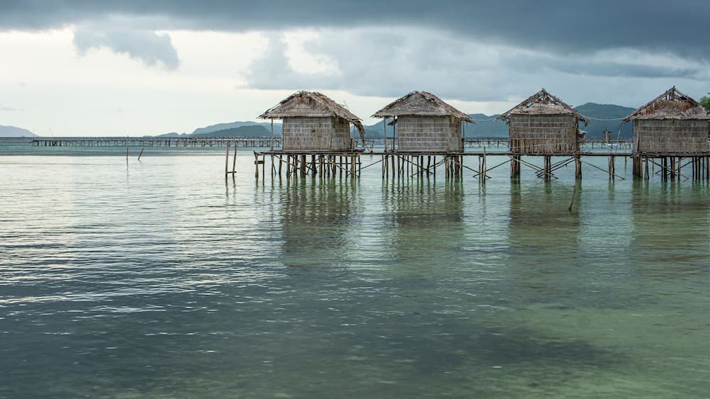 Destroyed water house on the coast of the village of Saporkren Waisai, Raja Ampat