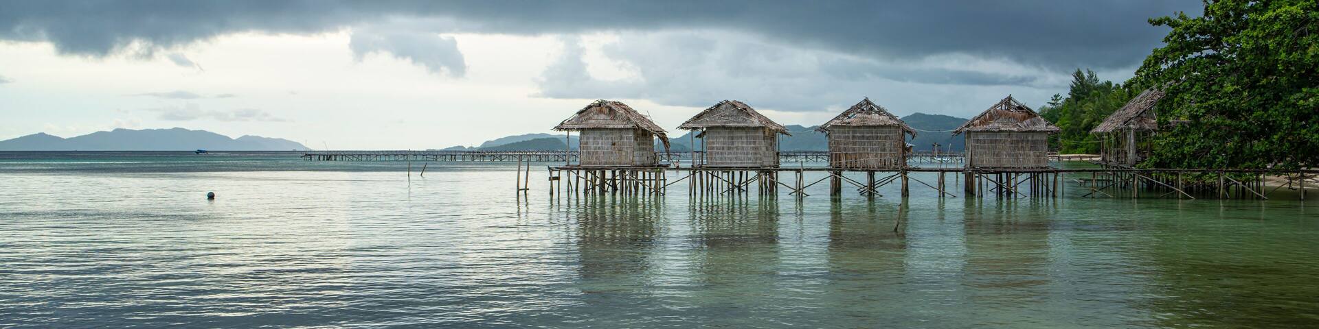 Destroyed water house on the coast of the village of Saporkren Waisai, Raja Ampat