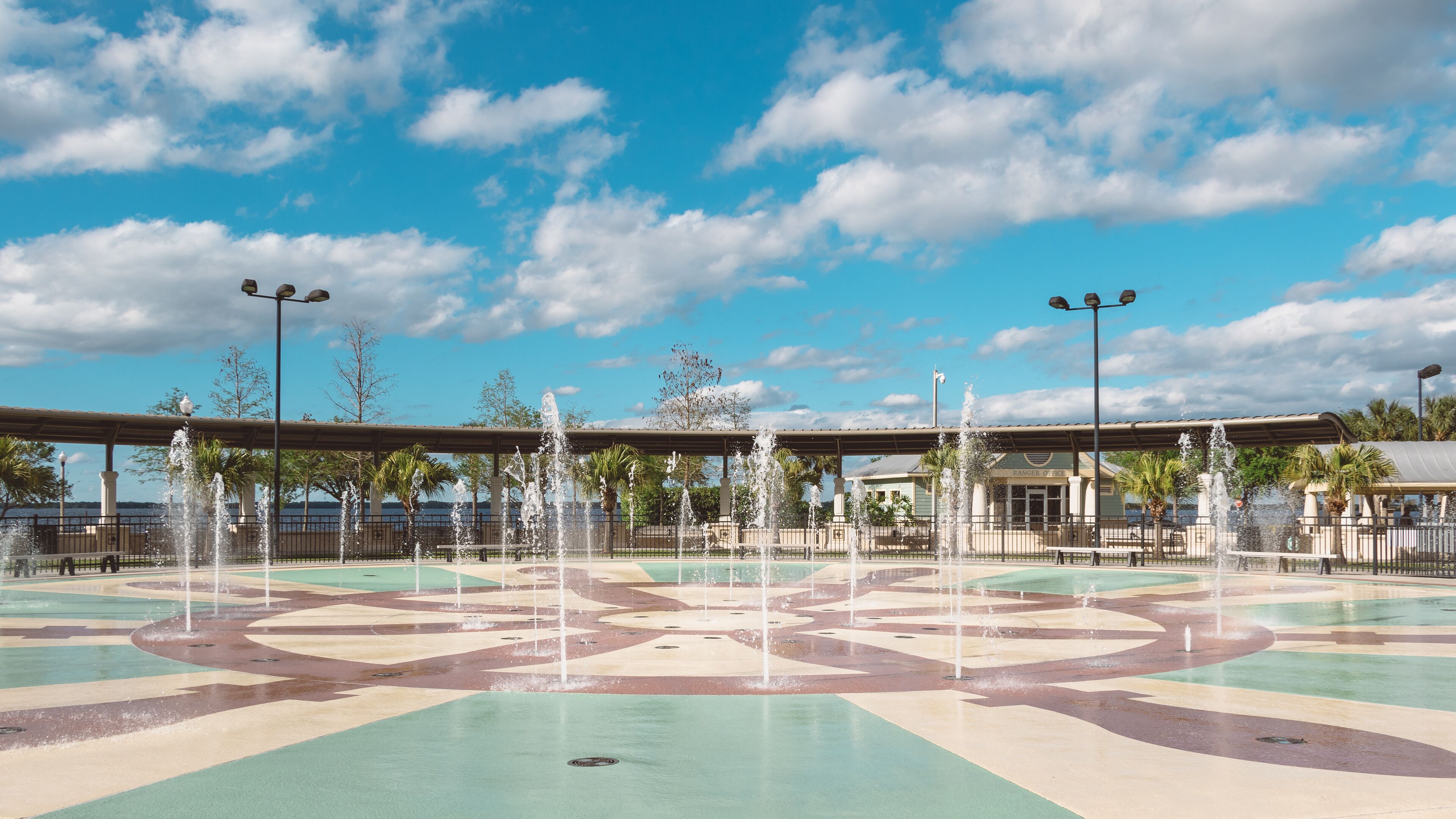 Splash pad at Fort Mellon Park in historic Sanford, Florida