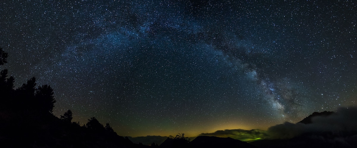 Milky way panorama in Pedraforca mountain, Barcelona, Spain