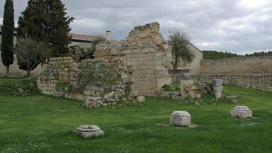 Cloister ruins of Saint Mary of Matallana monastery in Villalba de los Alcores (Valladolid, Spain).