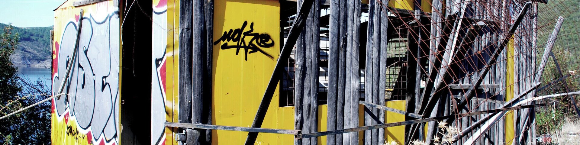 Signs of failed projects at the reservoir of El Atazar, Madrid.