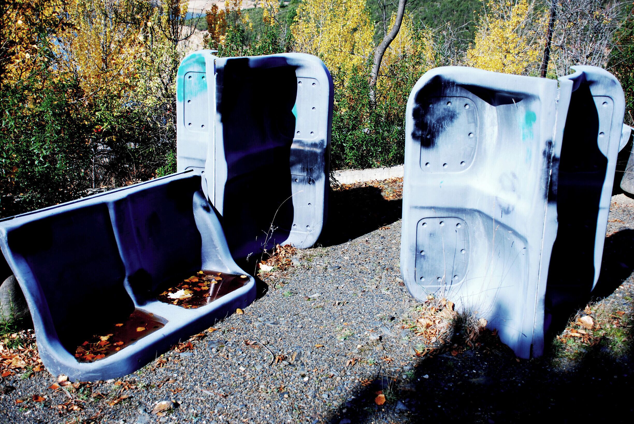 Signs of failed projects at the reservoir of El Atazar, Madrid.