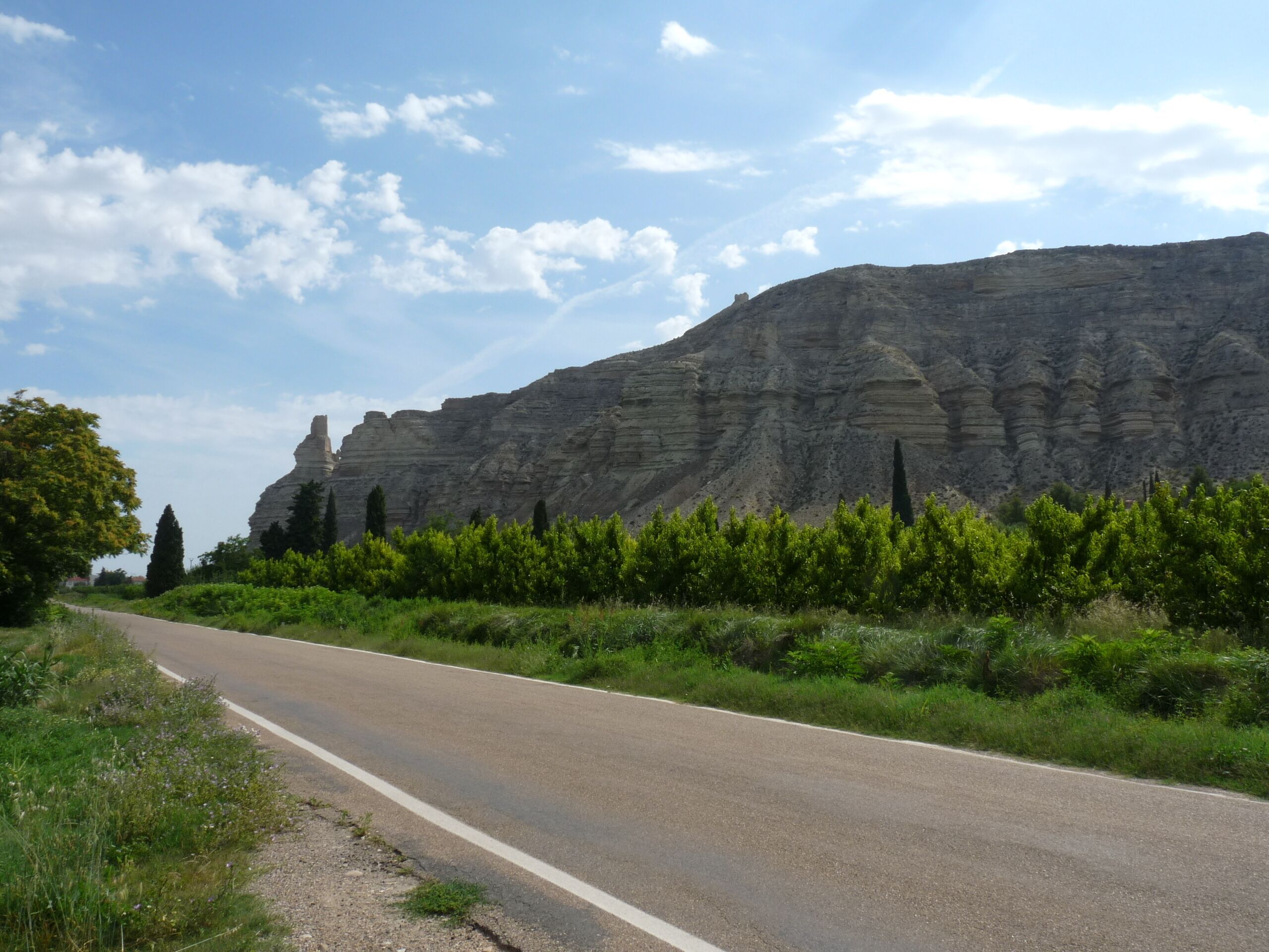 Rueda de Jalón - Carretera Épila/Rueda - Riscos con castillo de Rueda (s. IX - XII) al fondo