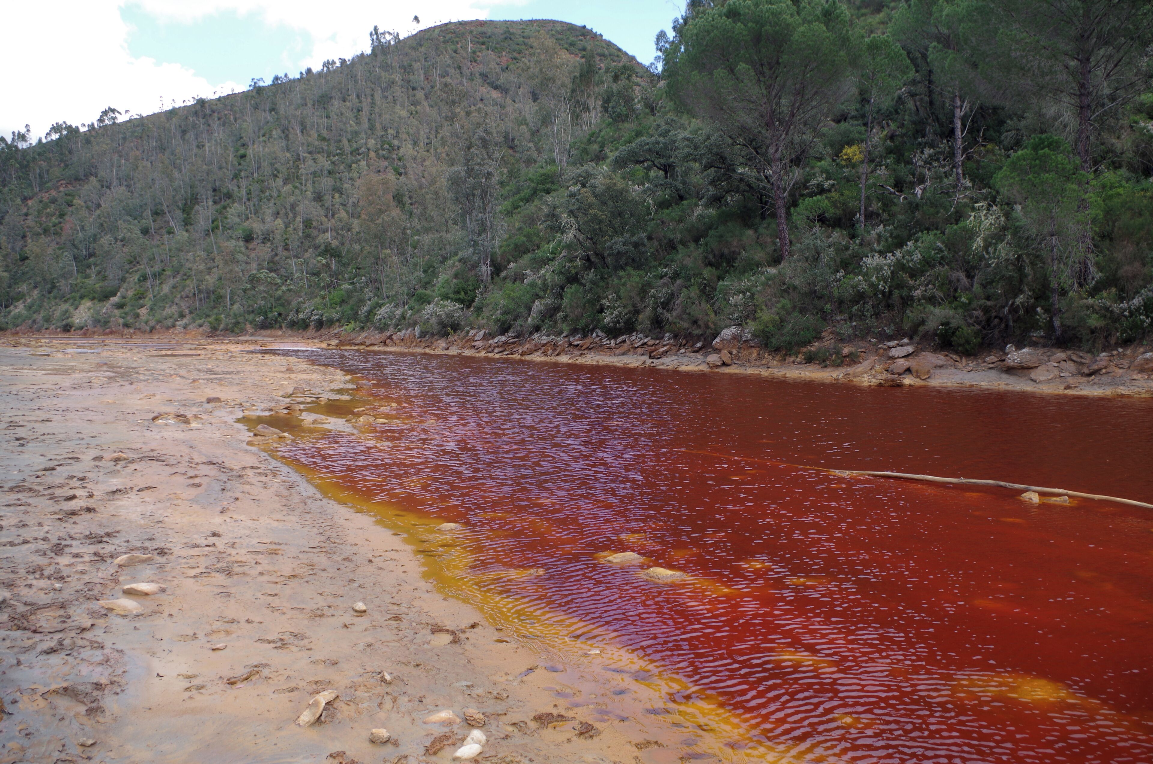 River Tinto at the touristic mining train station of Los Frailes in El Campillo. (Huelva, Spain)