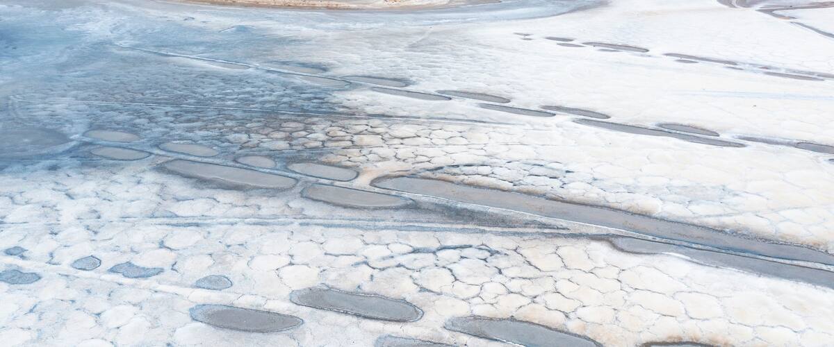 Aerial view of salt extraction ponds in Quero, Toledo, Spain