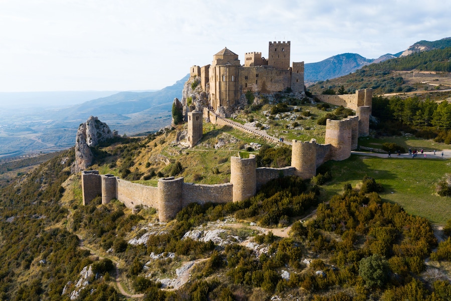 Top view of the castle Castillo de Loarre. Huesca Province. Aragon. Spain