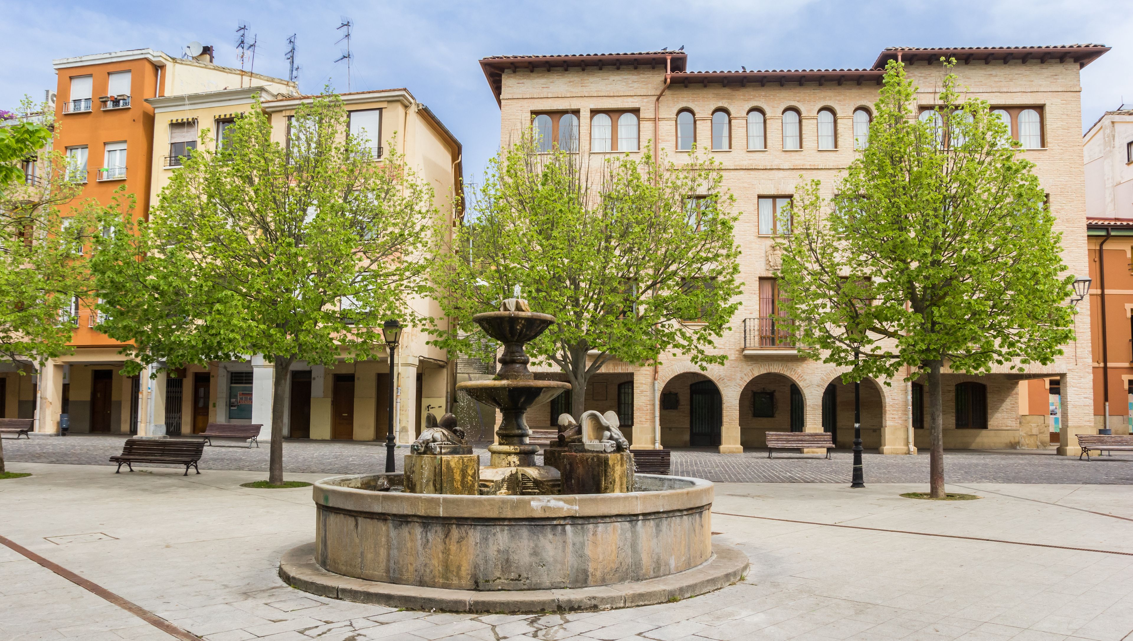 Fountain on the market square of Estella, Spain