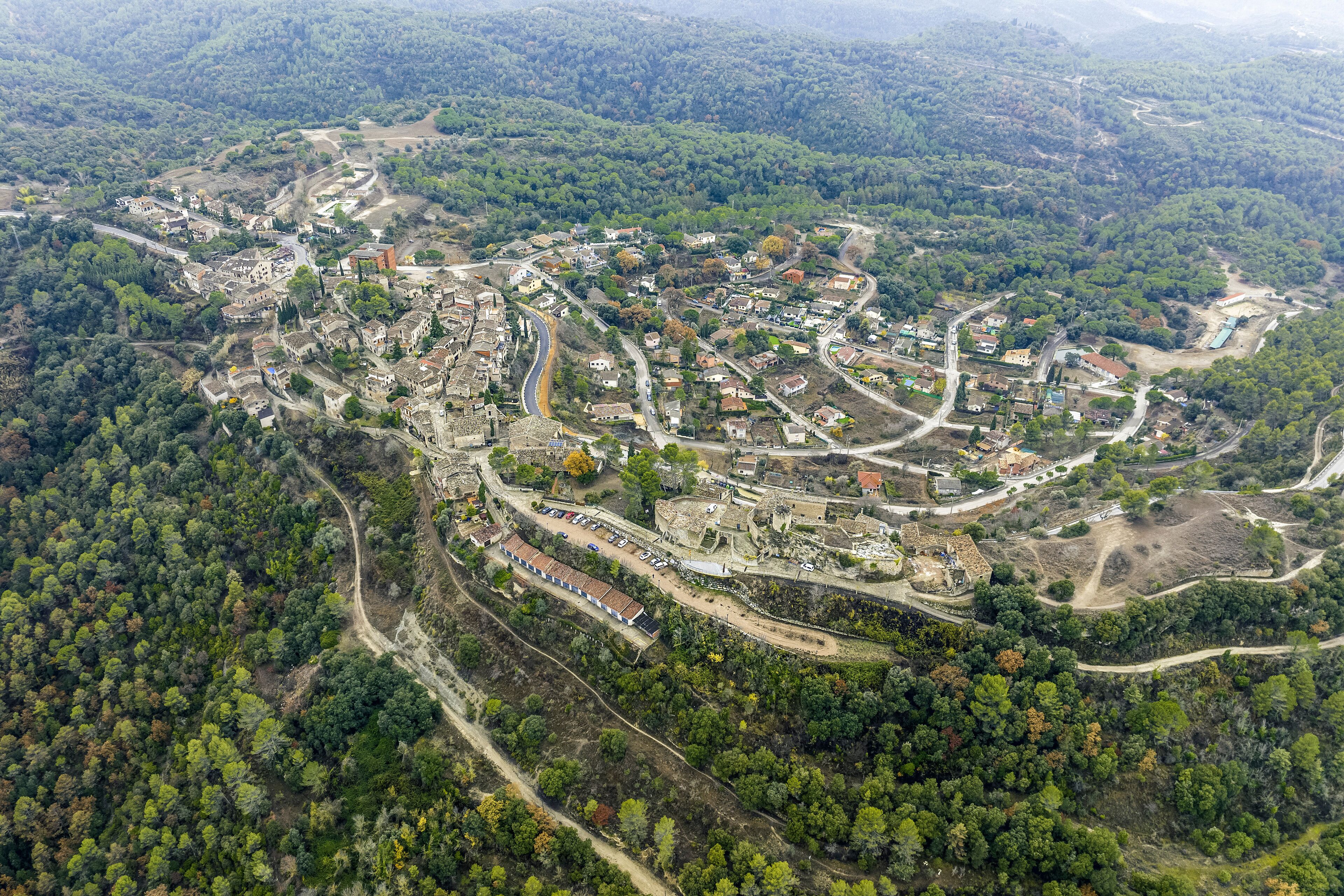 Aerial panoramic view of Talamanca in the Bages province of Barcelona, Spain