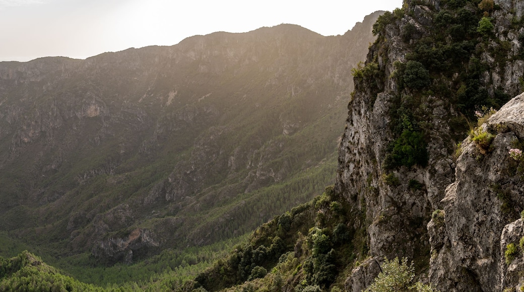 A mountainous landscape with a valley and a cliff.
