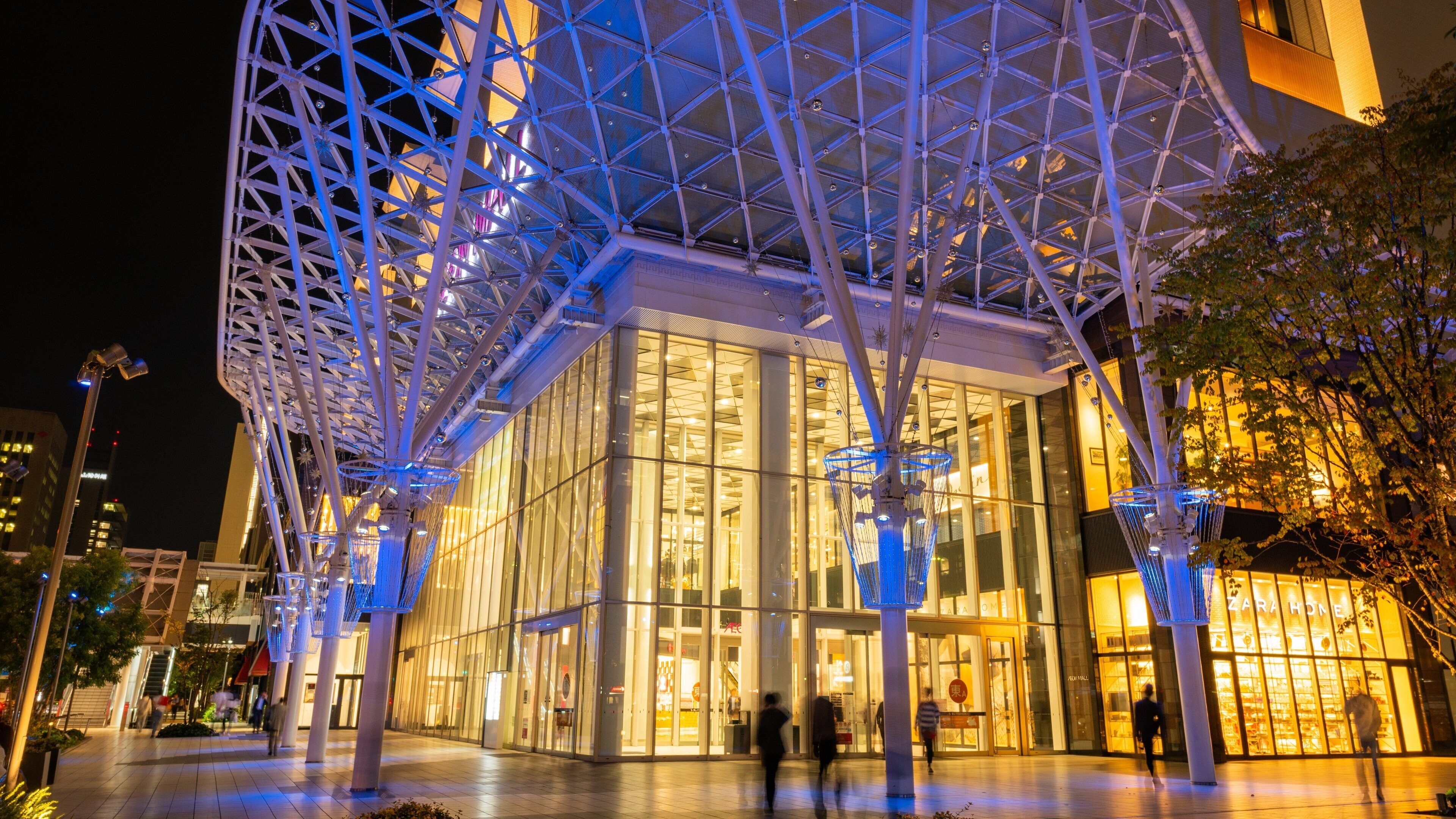 Aeon Mall Okayama featuring a city, night scenes and modern architecture