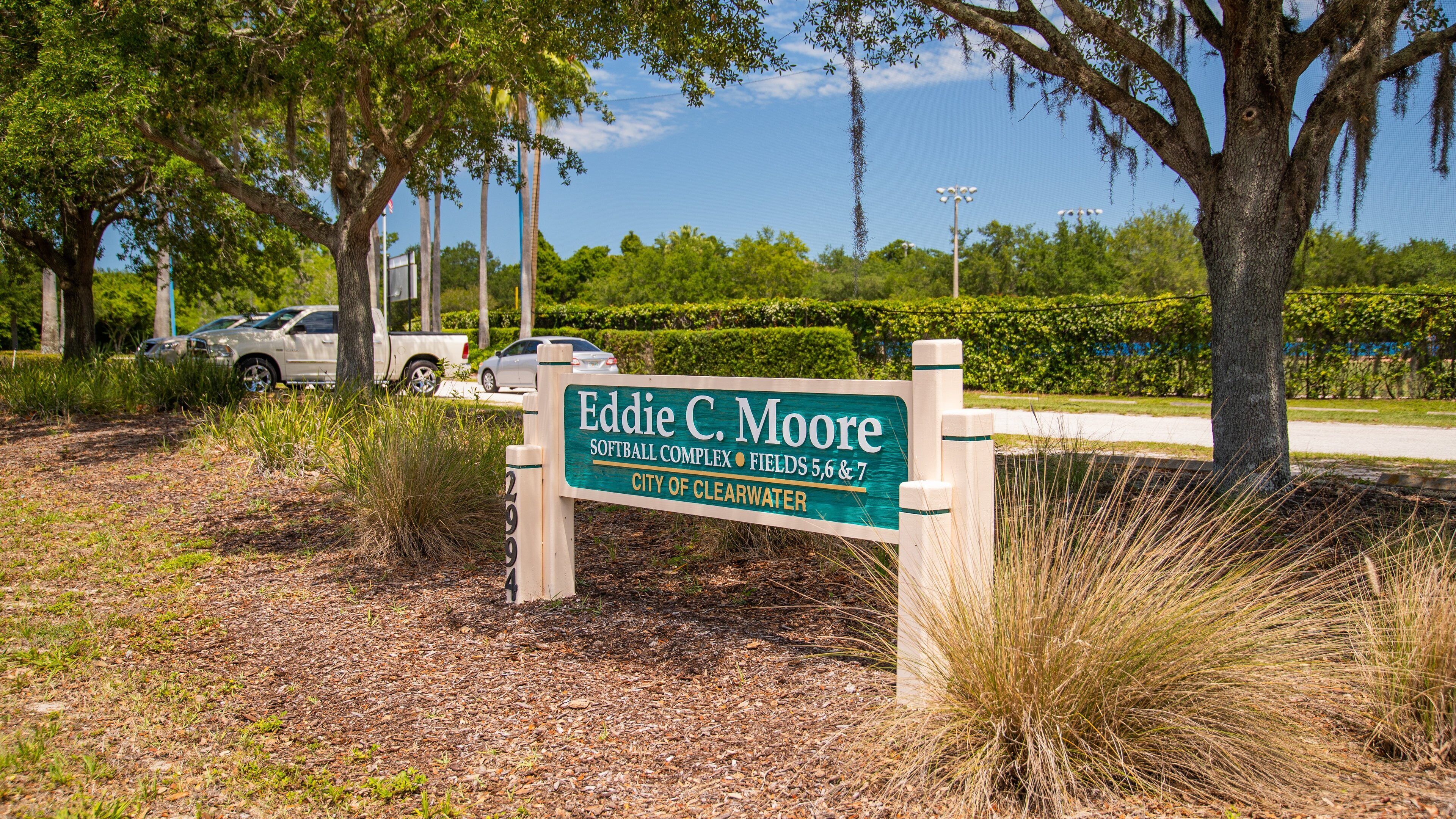 A sign for Eddie C. Moore Softball Complex in Clearwater.