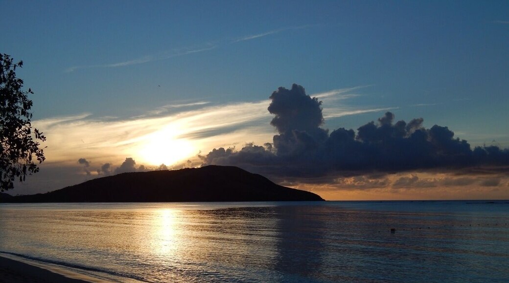 Sunset on Nacula Island, Fiji. Very few people at the Blue Lagoon Beach Resort.