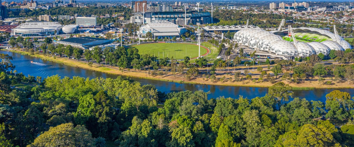 Aerial view of sport stadiums in Melbourne, Australia