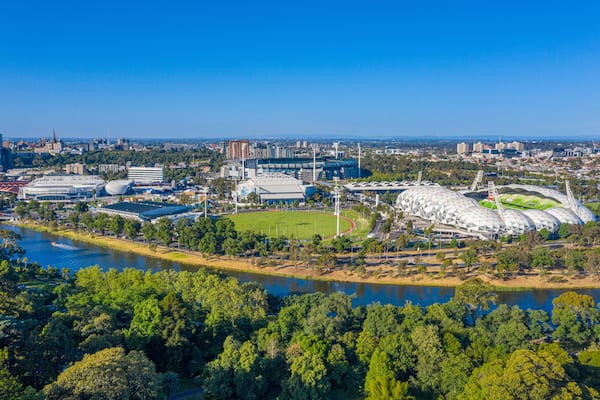 Aerial view of sport stadiums in Melbourne, Australia