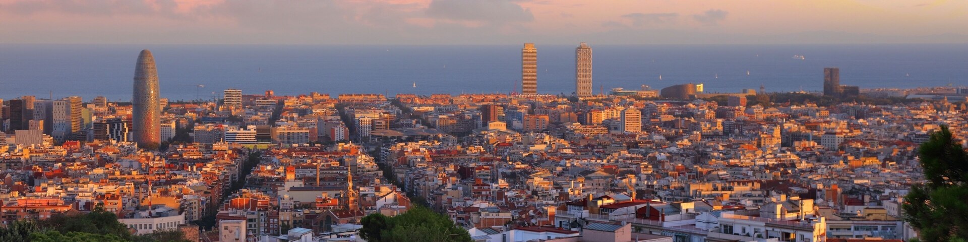 Barcelona city view with Mediterranean Sea