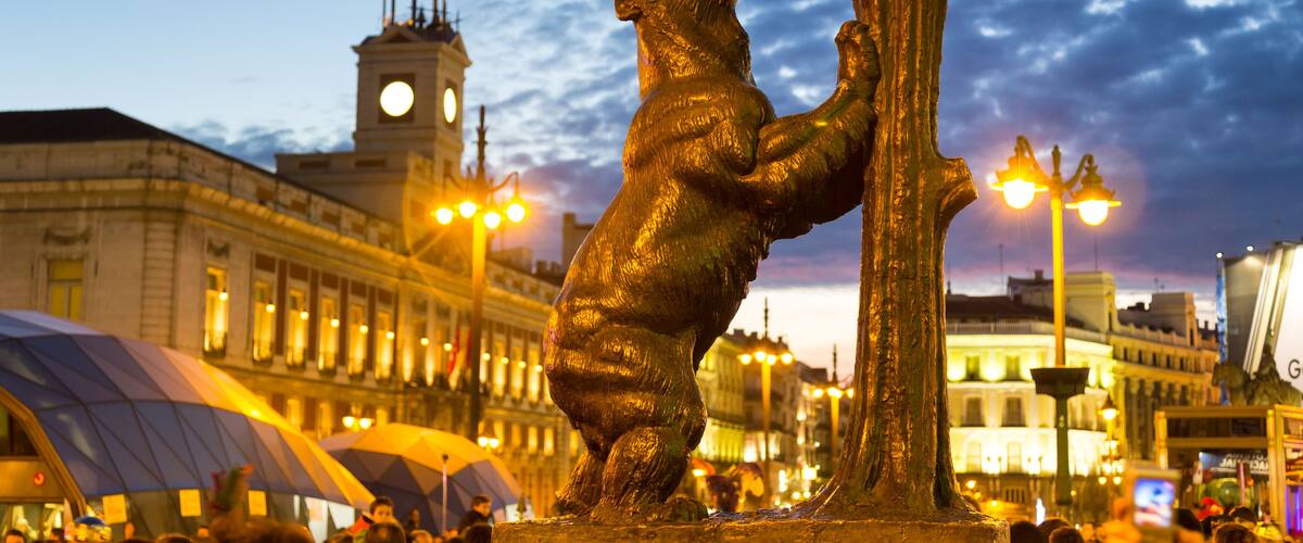 Statue of bear on Puerta del Sol, Madrid, Spain.