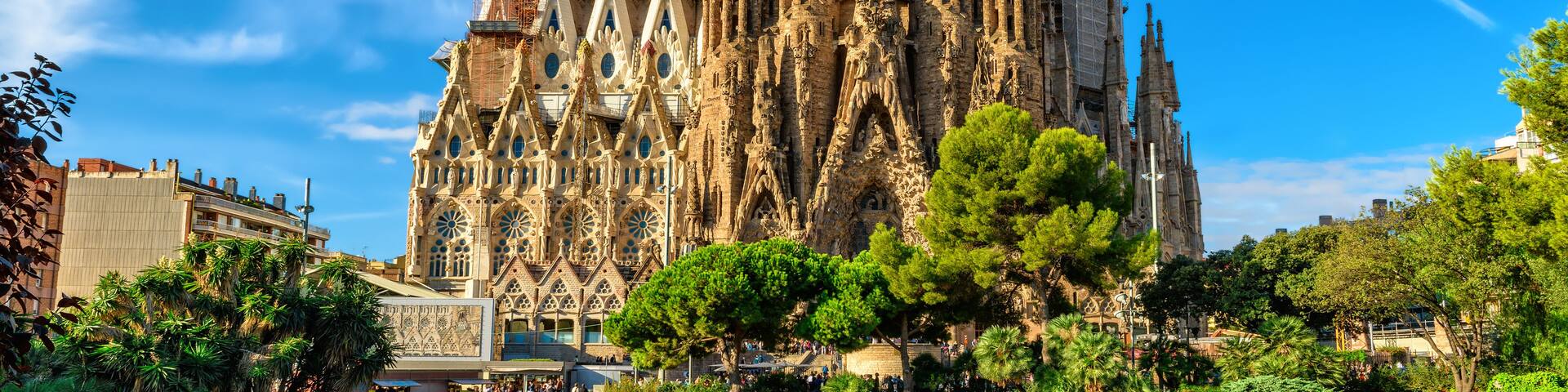 The Sagrada Familia with its distinctive spires and intricate facade.