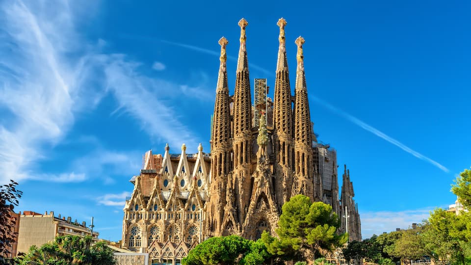 Nativity facade of Sagrada Familia cathedral in Barcelona
