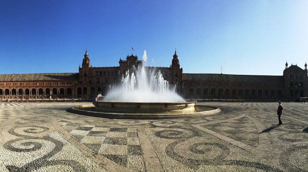 Panorama of the Plaza de España in Sevilla, Spain