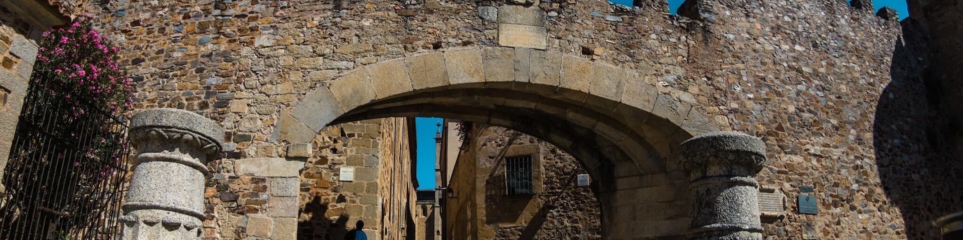 Arco de la estrella de Cáceres.
El Arco de la Estrella es la principal puerta de entrada al recinto amurallado desde el siglo XV, siendo la más conocida de la ciudad medieval de Cáceres.
Situado al lado de la torre de Bujaco, se abrió en el siglo XV en el mismo punto donde había una portezuela para permitir el paso de los carruajes desde la Plaza Mayor, por entonces la muralla había perdido gran parte de su naturaleza defensiva. Entonces se llamó, por motivos obvios, puerta Nueva. Ante ella juraron los fueros y privilegios de la ciudad, otorgados siglos antes por Alfonso IX, los Reyes Católicos, Isabel el 30 de junio de 1477 y Fernando el 27 de febrero de 1478.
Fuente: Wikipedia