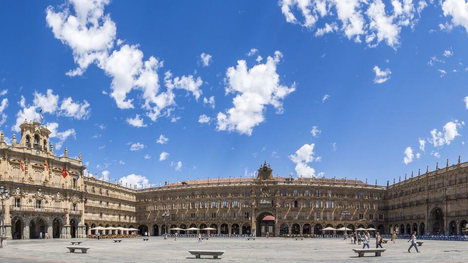 Panoramic shot of the Plaza Mayor in Salamanca, Spain