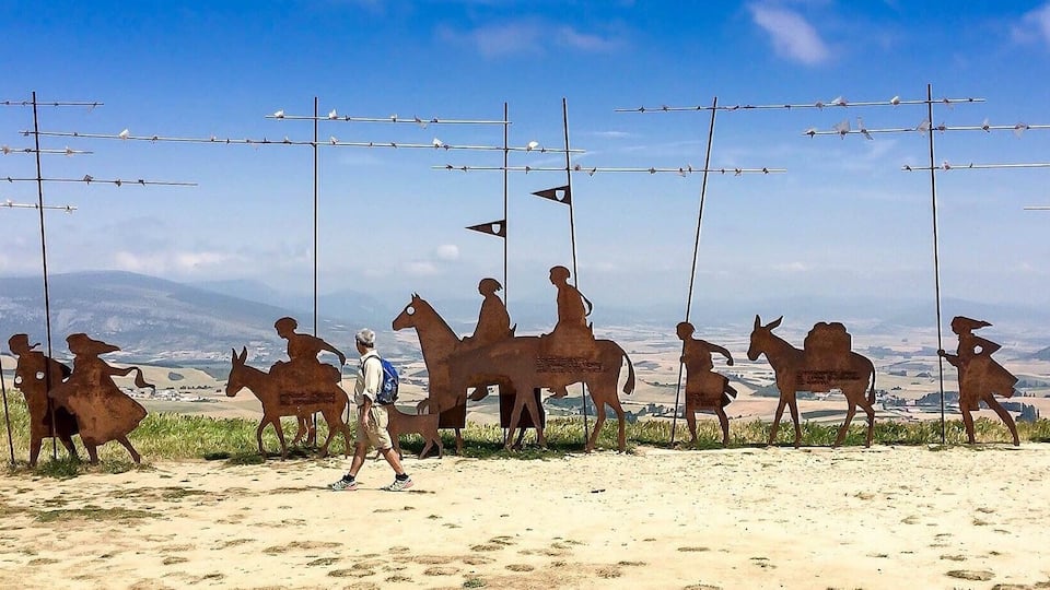 Metal Statures on the highest point 790m outside Pamplona in Spain
This is on the Camino Santiago Pilgrims trail
Also featured in the Movie 'The Way' Martin Sheene