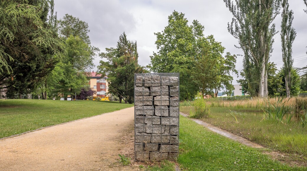 Granite gabion in the Biodiversity Park of Arriaga. Vitoria-Gasteiz, Basque Country, Spain
