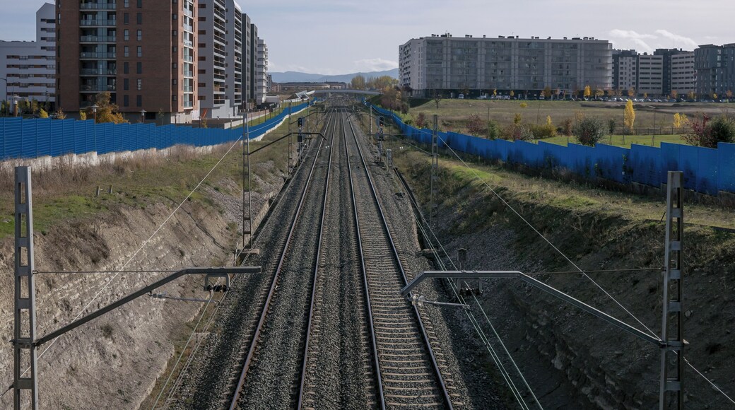 Rails of the train on the railway line Madrid-Irún crossing Alí and Mariturri. Vitoria-Gasteiz, Basque Country, Spain