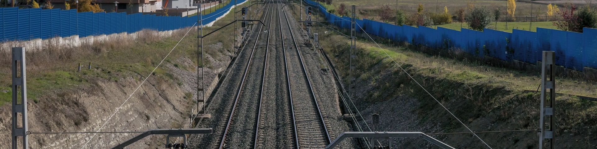 Rails of the train on the railway line Madrid-Irún crossing Alí and Mariturri. Vitoria-Gasteiz, Basque Country, Spain