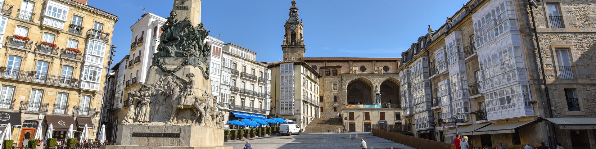 Vitoria-Gasteiz, Spain - 20 August, 2021: Monument to the Battle of Vitoria and Plaza de la Virgen Blanca
