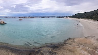 Wide angle panorama of Greens Pool at William Bay near Denmark in Western Australia in cloudy weather