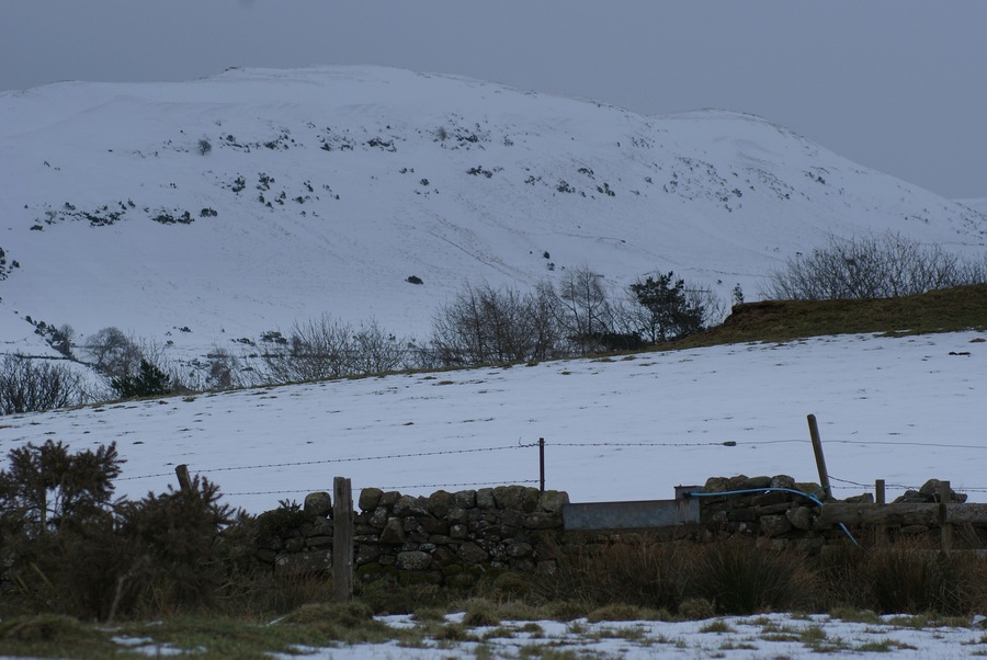 Dunrod Hill Grey skies over Dunrod Hill, viewed from a field near Langhill Farm.