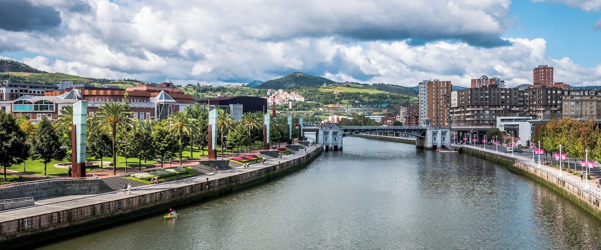 The Estuary of Bilbao and the Deusto Bridge. Bilbao, Biscay, Spain