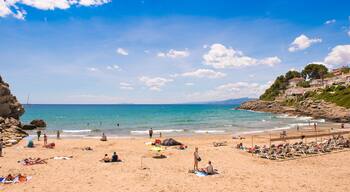 SALOU, SPAIN - JUNE 6, 2017: Coastline Costa Dorada, beach in Salou, Tarragona, Catalunya, Spain. Copy space for text.
