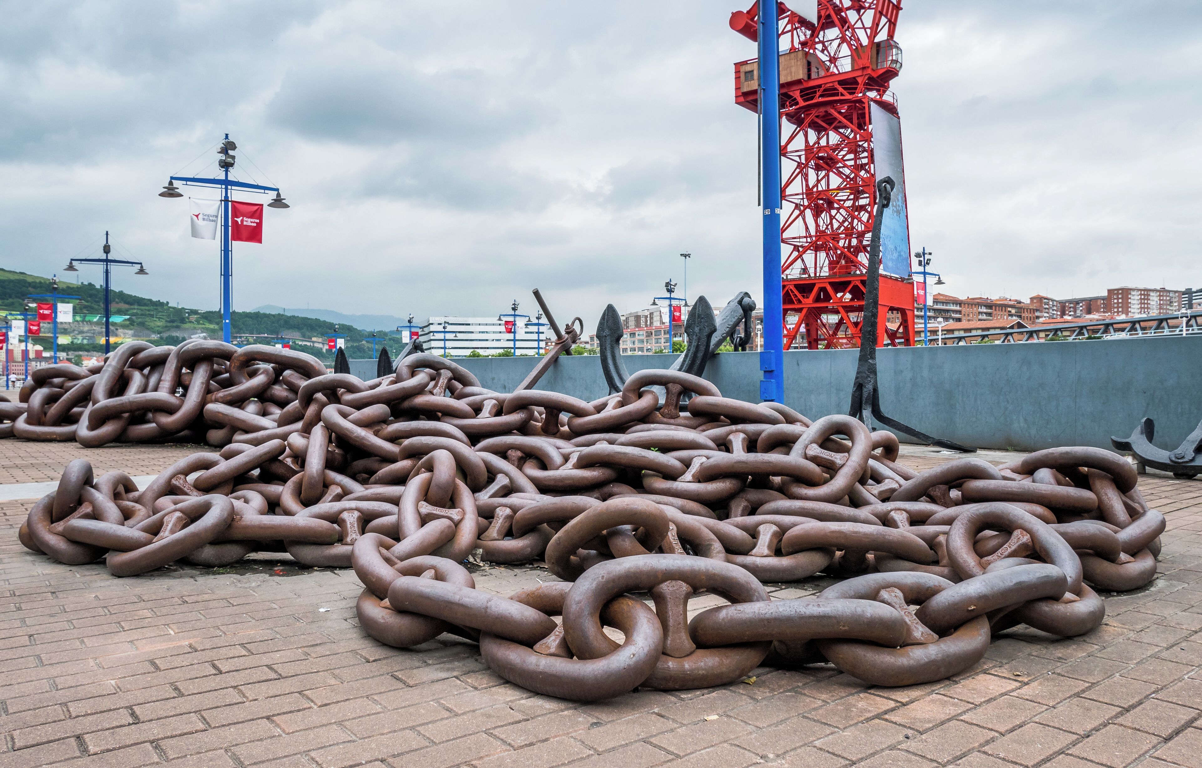 Ship anchor chain in front of the Naval Museum. Bilbao, Biscay, Spain