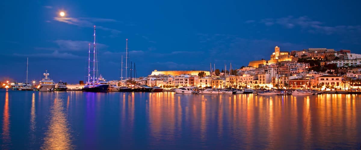 Ibiza City Centre which includes a coastal town, night scenes and a bay or harbor