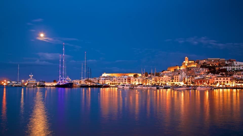 Ibiza City Centre which includes a coastal town, night scenes and a bay or harbor
