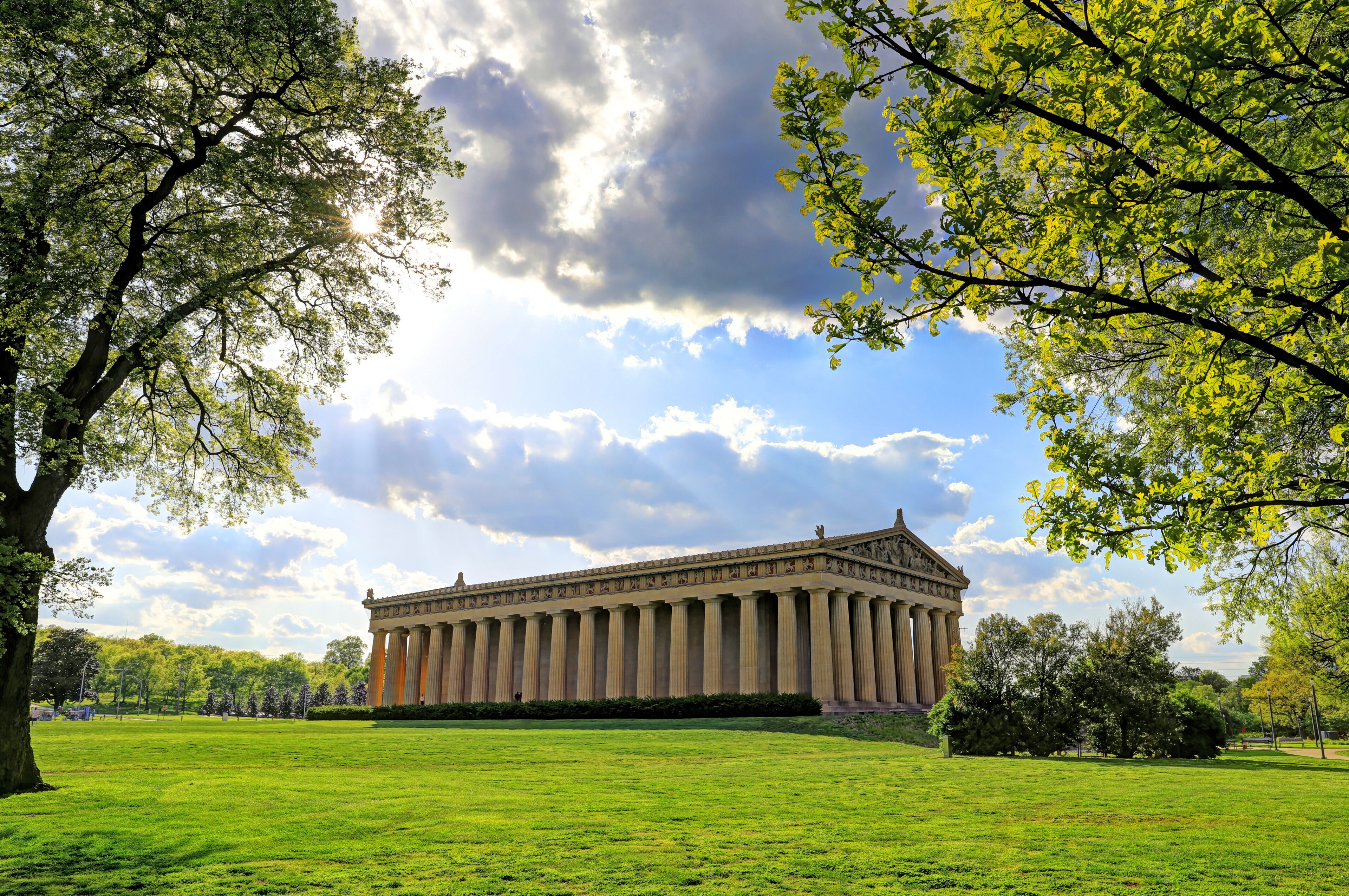 The Parthenon in Nashville, Tennessee is a full scale replica of the original Parthenon in Greece. The Parthenon is located in Centennial Park.