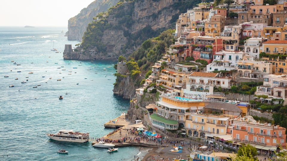Positano City Centre featuring a coastal town, general coastal views and landscape views